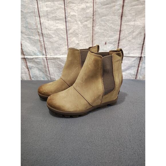 SOREL Joan of Arctic Wedge II Camel Tan Chelsea Leather Boots Women’s Size 8.5 - Picture 2 of 10